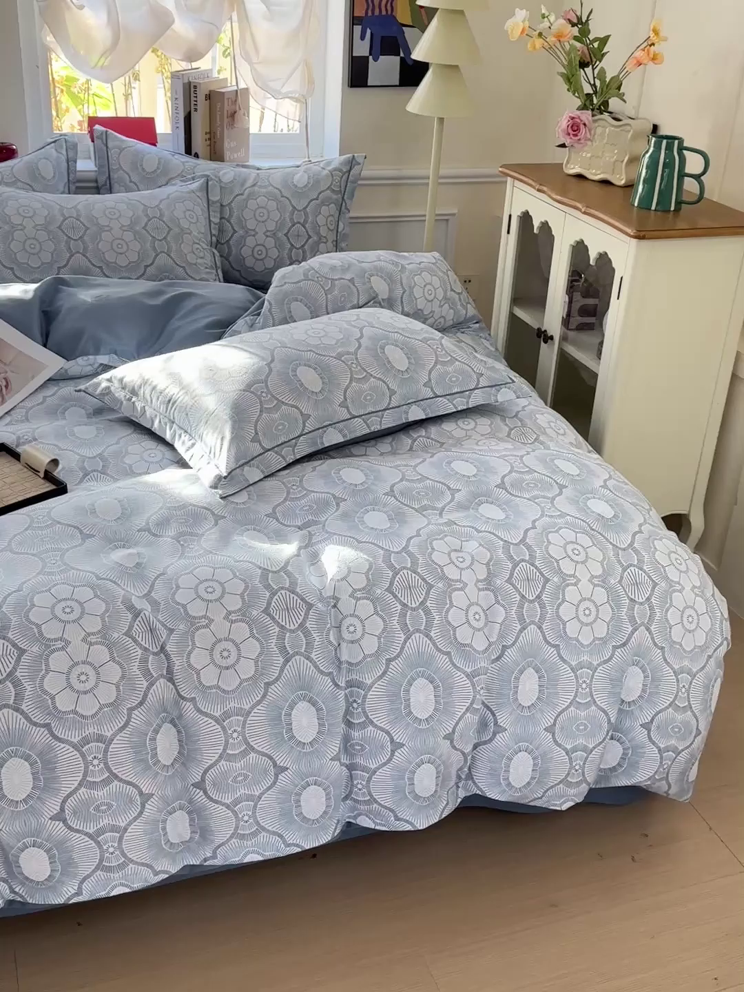 91家纺网 家纺一手货源 找家纺 优选直播新款全棉磨毛喷气印花四件套加厚纯棉三件套（一字绣工艺款）学生三件套 絮语