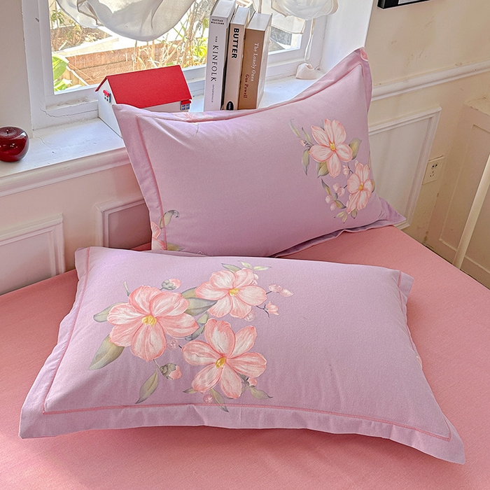 91家纺网 家纺一手货源 找家纺 优选直播新款全棉磨毛喷气印花四件套加厚纯棉三件套（一字绣工艺款）学生三件套 紫韵