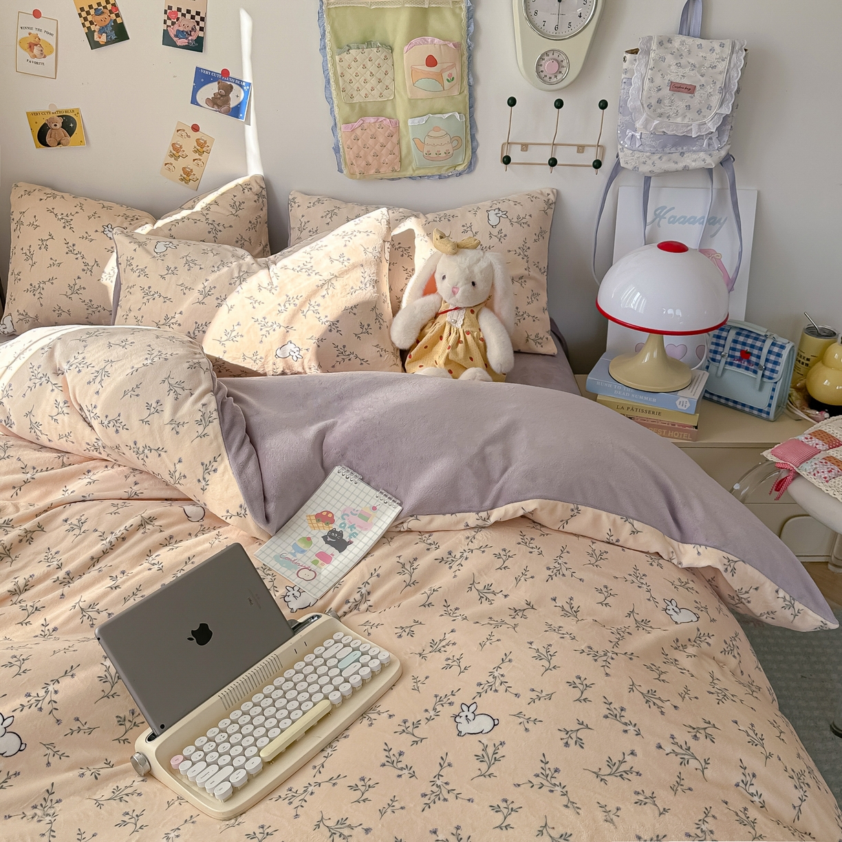 91家纺网 家纺一手货源 找家纺 韩巢家纺 2025新款双面高克重牛奶绒被套单件被罩 枝枝兔