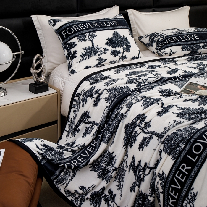 91家纺网 家纺一手货源 找家纺 梵心 2025新款云貂绒毛毯法兰绒毛毯牛奶绒毛毯爆款盖毯直播跨境专供-可定制克重  水墨画