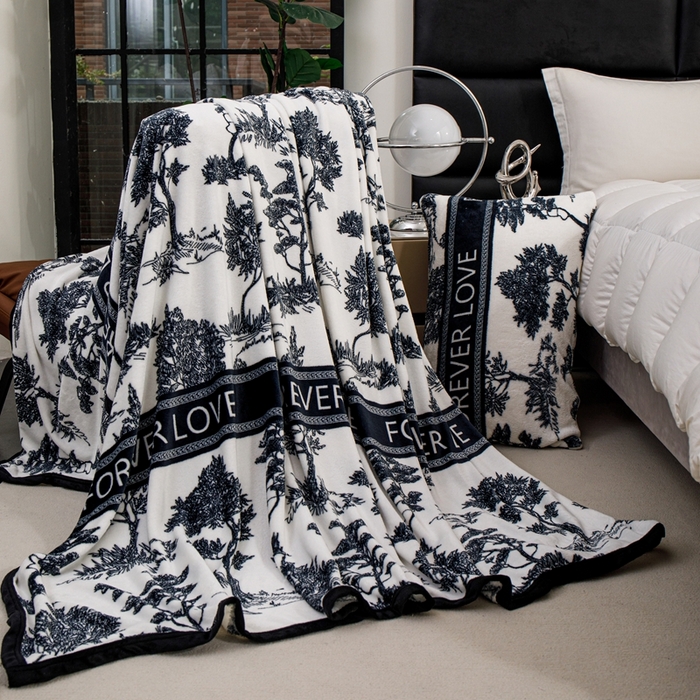 91家纺网 家纺一手货源 找家纺 梵心 2025新款云貂绒毛毯法兰绒毛毯牛奶绒毛毯爆款盖毯直播跨境专供-可定制克重  水墨画