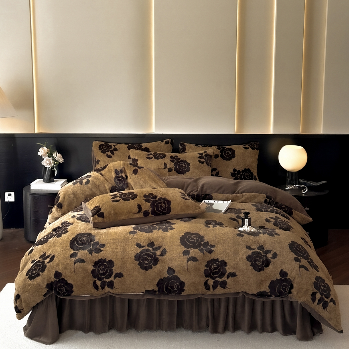 91家纺网 家纺一手货源 找家纺 金阳光家纺 2025新款美拉德高克重兔绒牛奶绒床盖款四件套 简爱