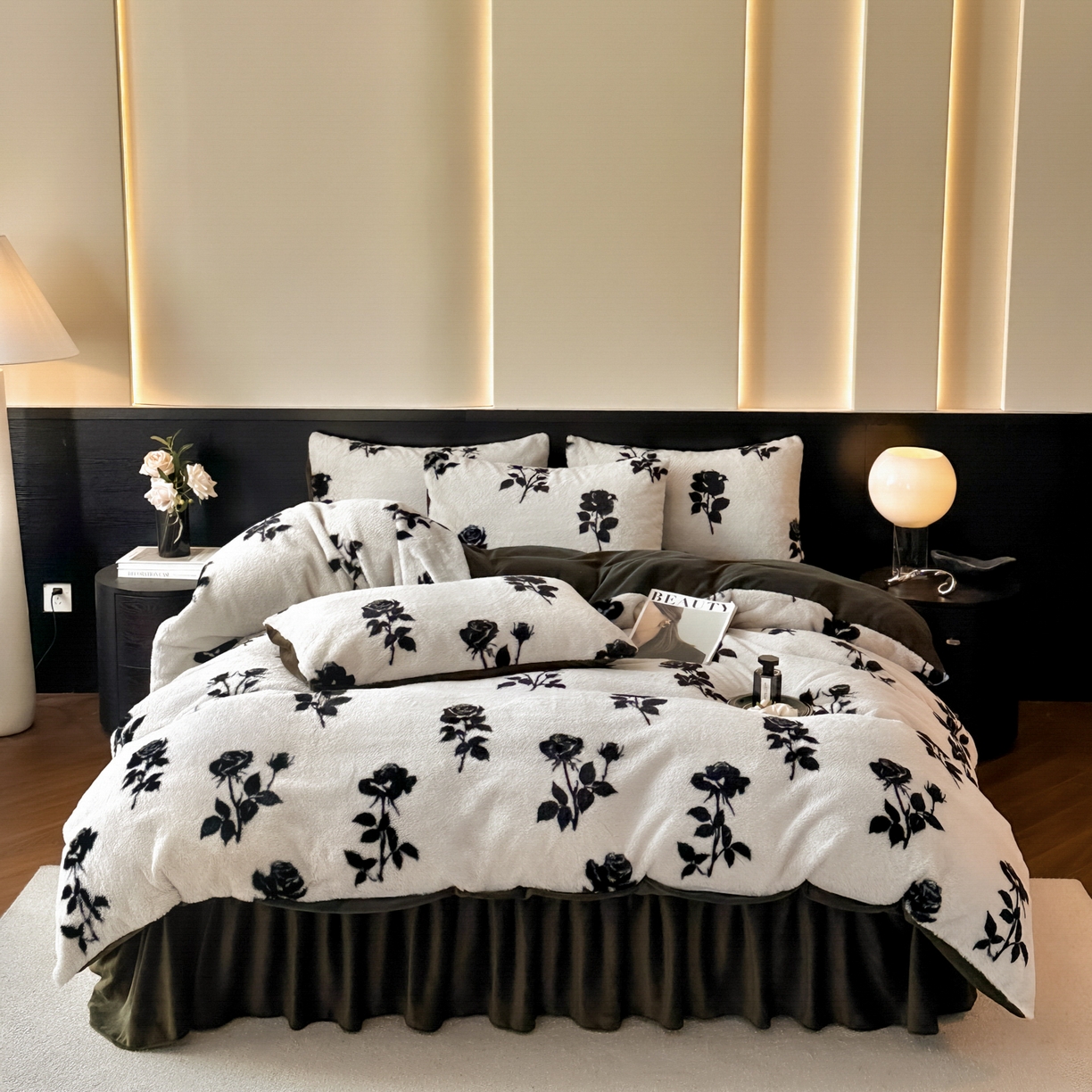 91家纺网 家纺一手货源 找家纺 金阳光家纺 2025新款美拉德高克重兔绒牛奶绒床盖款四件套 玫瑰白