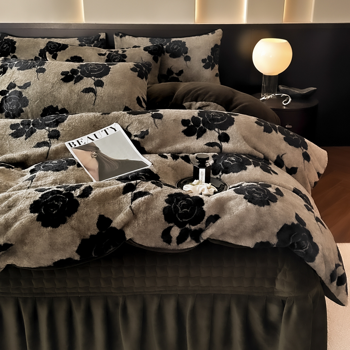 91家纺网 家纺一手货源 找家纺 金阳光家纺 2025新款美拉德高克重兔绒牛奶绒床盖款四件套 奥黛丽