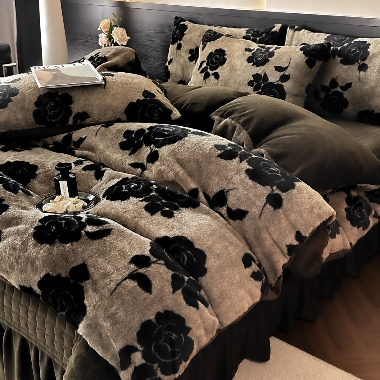 91家纺网 家纺一手货源 找家纺 金阳光家纺 2025新款美拉德高克重兔绒牛奶绒床盖款四件套 奥黛丽