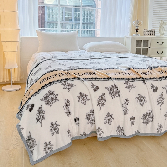 91家纺网 家纺一手货源 找家纺 梵心 2025新款云貂绒毛毯法兰绒毛毯牛奶绒毛毯爆款盖毯直播跨境专供-可定制克重 花影