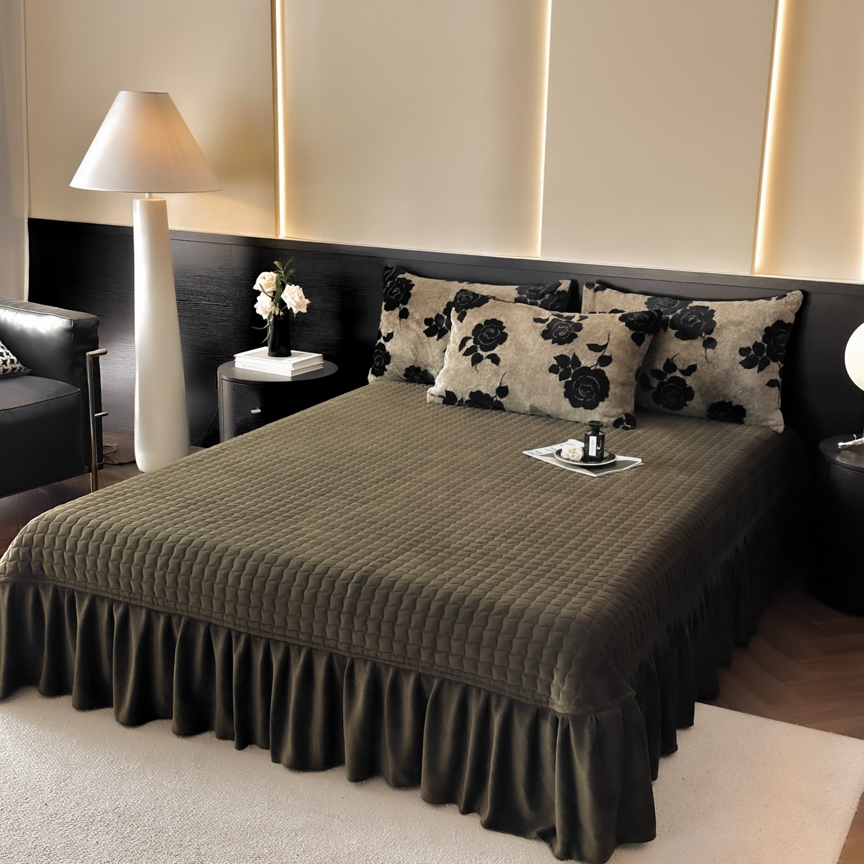 91家纺网 家纺一手货源 找家纺 金阳光家纺 2025新款美拉德高克重兔绒牛奶绒床盖款四件套 奥黛丽