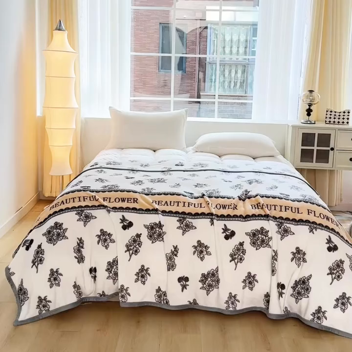 91家纺网 家纺一手货源 找家纺 梵心 2025新款云貂绒毛毯法兰绒毛毯牛奶绒毛毯爆款盖毯直播跨境专供-可定制克重 花影