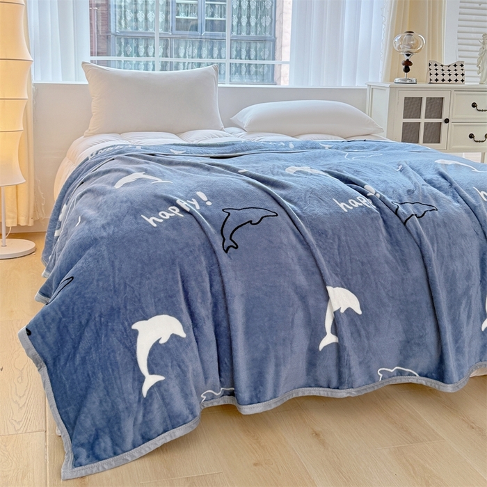 91家纺网 家纺一手货源 找家纺 梵心 2025新款云貂绒毛毯法兰绒毛毯牛奶绒毛毯爆款盖毯直播跨境专供-可定制克重 蓝鲸