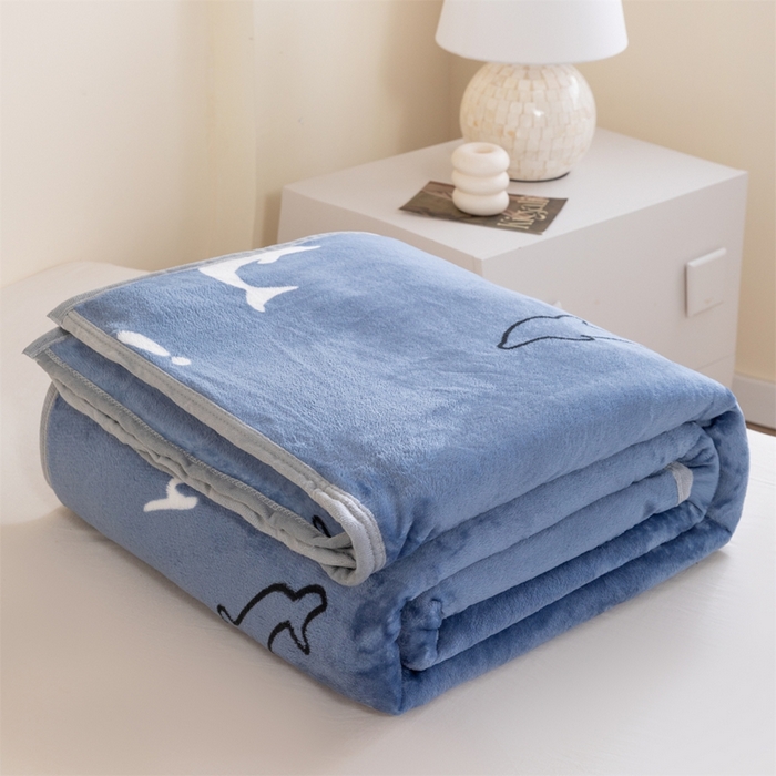 91家纺网 家纺一手货源 找家纺 梵心 2025新款云貂绒毛毯法兰绒毛毯牛奶绒毛毯爆款盖毯直播跨境专供-可定制克重 蓝鲸