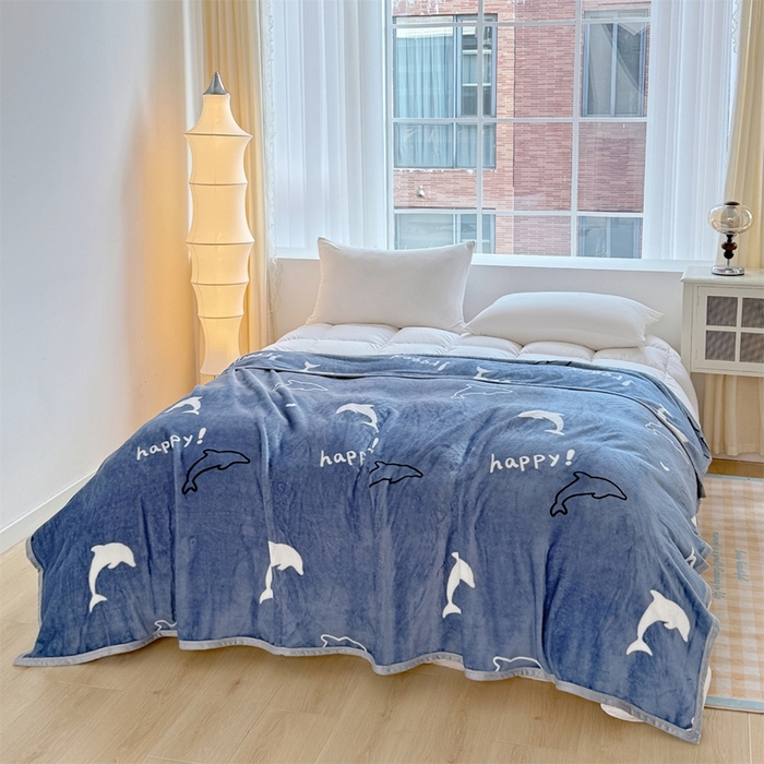 91家纺网 家纺一手货源 找家纺 梵心 2025新款云貂绒毛毯法兰绒毛毯牛奶绒毛毯爆款盖毯直播跨境专供-可定制克重 蓝鲸