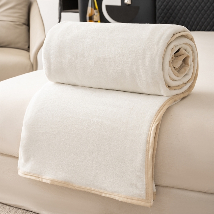 91家纺网 家纺一手货源 找家纺 梵心 2025新款云貂绒毛毯法兰绒毛毯牛奶绒毛毯爆款盖毯直播跨境专供-可定制克重  米色