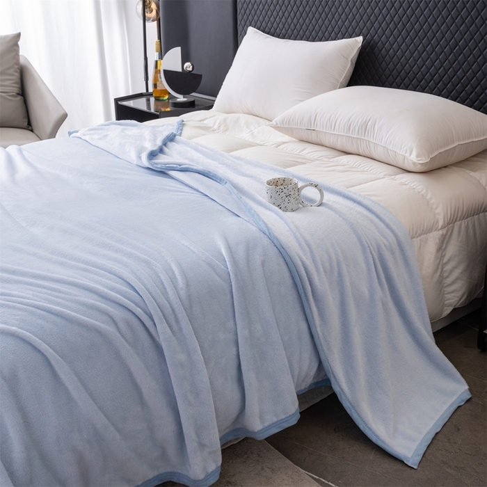 91家纺网 家纺一手货源 找家纺 梵心 2025新款云貂绒毛毯法兰绒毛毯牛奶绒毛毯爆款盖毯直播跨境专供-可定制克重 浅蓝