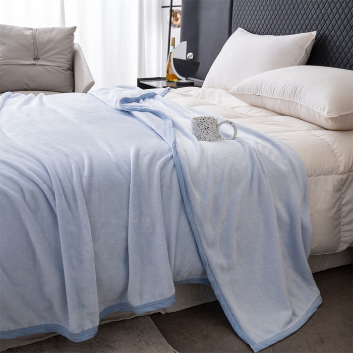 91家纺网 家纺一手货源 找家纺 梵心 2025新款云貂绒毛毯法兰绒毛毯牛奶绒毛毯爆款盖毯直播跨境专供-可定制克重 浅蓝