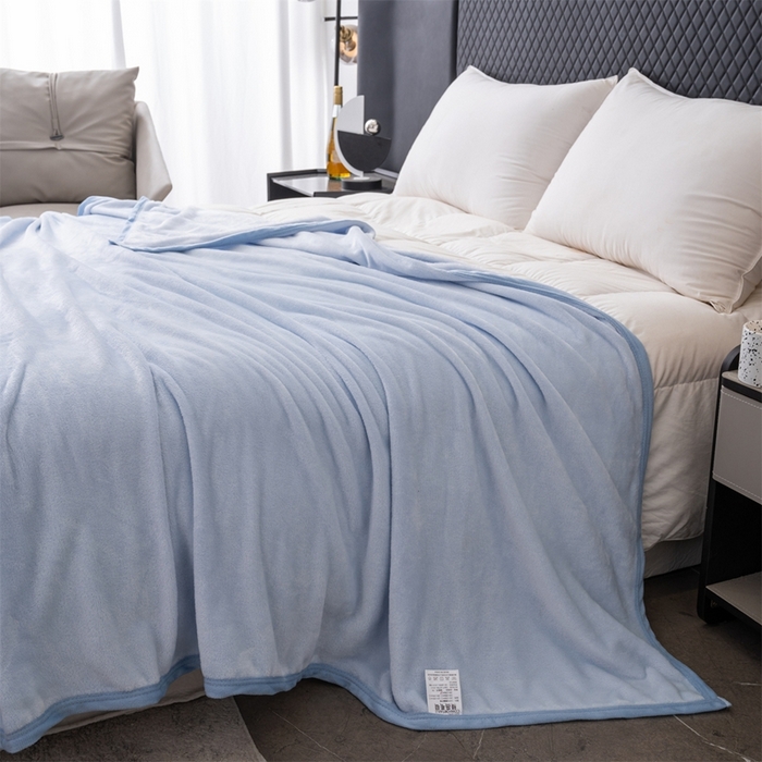 91家纺网 家纺一手货源 找家纺 梵心 2025新款云貂绒毛毯法兰绒毛毯牛奶绒毛毯爆款盖毯直播跨境专供-可定制克重 浅蓝