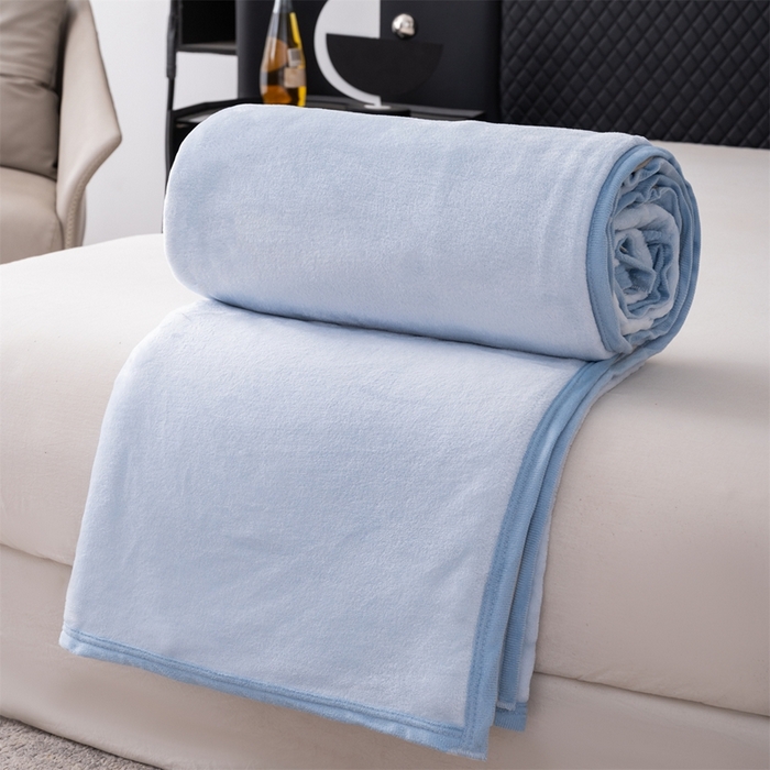 91家纺网 家纺一手货源 找家纺 梵心 2025新款云貂绒毛毯法兰绒毛毯牛奶绒毛毯爆款盖毯直播跨境专供-可定制克重 浅蓝