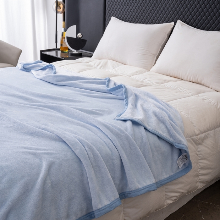 91家纺网 家纺一手货源 找家纺 梵心 2025新款云貂绒毛毯法兰绒毛毯牛奶绒毛毯爆款盖毯直播跨境专供-可定制克重 浅蓝