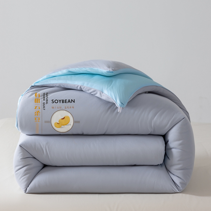 丽卡家纺 2025年秋冬新品有机云柔大豆被被子被芯（常规生产款为春秋被和冬被，常规尺寸为200*230，其他特殊尺寸/加厚款接受下单定制） 有机云柔豆春秋被-蓝色