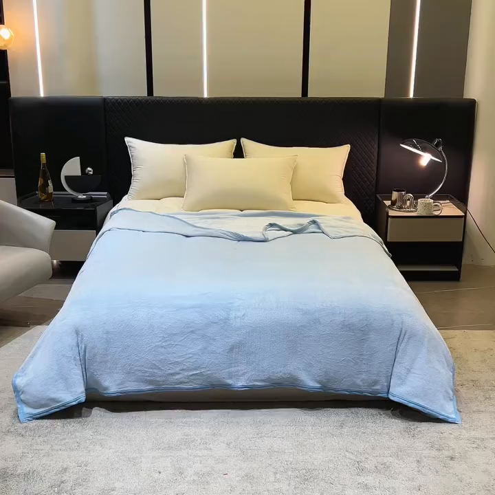 91家纺网 家纺一手货源 找家纺 梵心 2025新款云貂绒毛毯法兰绒毛毯牛奶绒毛毯爆款盖毯直播跨境专供-可定制克重 浅蓝