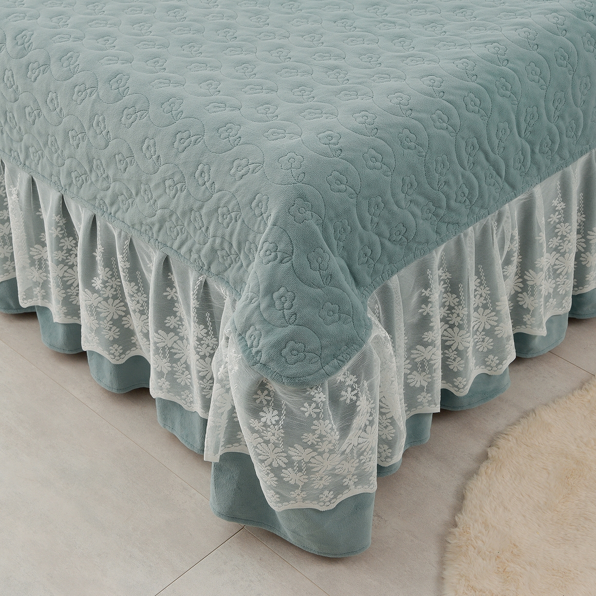 91家纺网 家纺一手货源 找家纺 湘雪家居  2025新款高克重纯色刺绣牛奶绒床盖款星语系列四件套-提供买家秀 星语款-草绿色