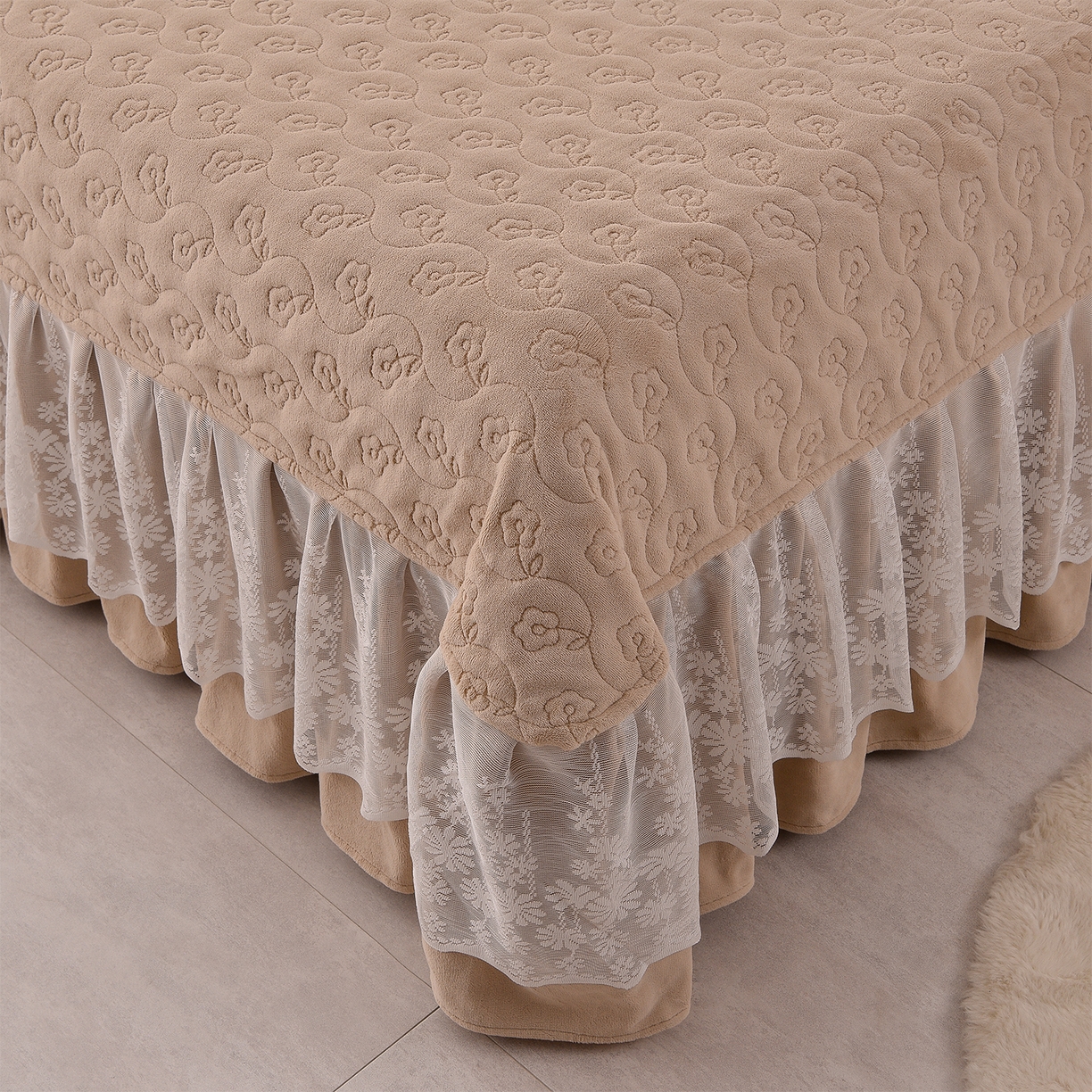 91家纺网 家纺一手货源 找家纺 湘雪家居  2025新款高克重纯色刺绣牛奶绒床盖款星语系列四件套-提供买家秀 星语款-奶白色