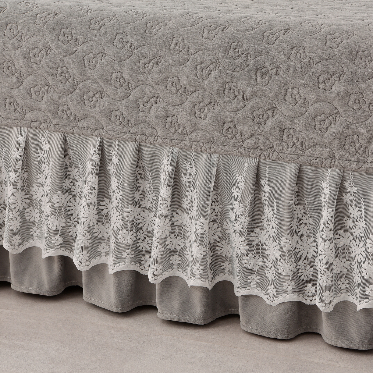 91家纺网 家纺一手货源 找家纺 湘雪家居  2025新款高克重纯色刺绣牛奶绒床盖款星语系列四件套-提供买家秀 星语款-浅灰色