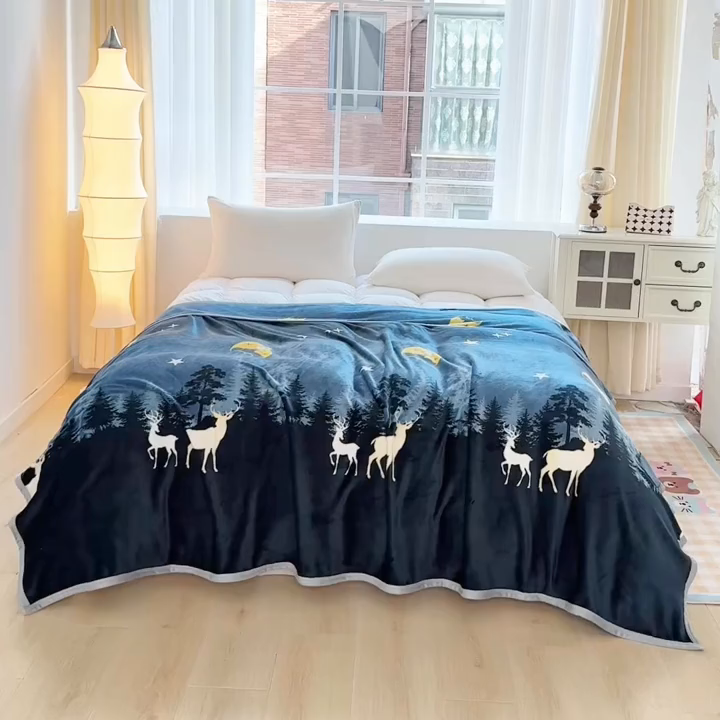 91家纺网 家纺一手货源 找家纺 梵心 2025新款云貂绒毛毯法兰绒毛毯牛奶绒毛毯爆款盖毯直播跨境专供-可定制克重 星空鹿