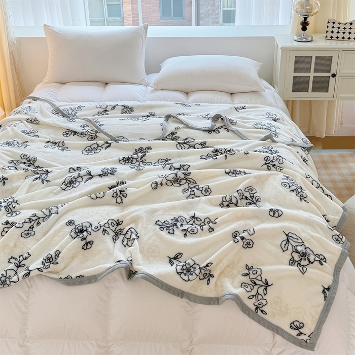 91家纺网 家纺一手货源 找家纺 梵心 2025新款云貂绒毛毯法兰绒毛毯牛奶绒毛毯爆款盖毯直播跨境专供-可定制克重 枝叶