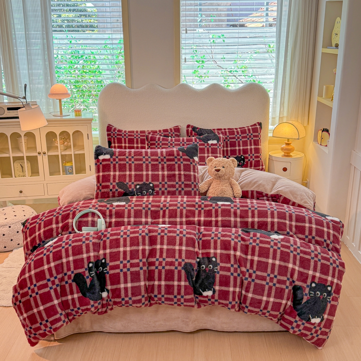 91家纺网 家纺一手货源 找家纺 KA家纺 2025新款冬高克重兔毛牛奶绒四件套 幸运猫