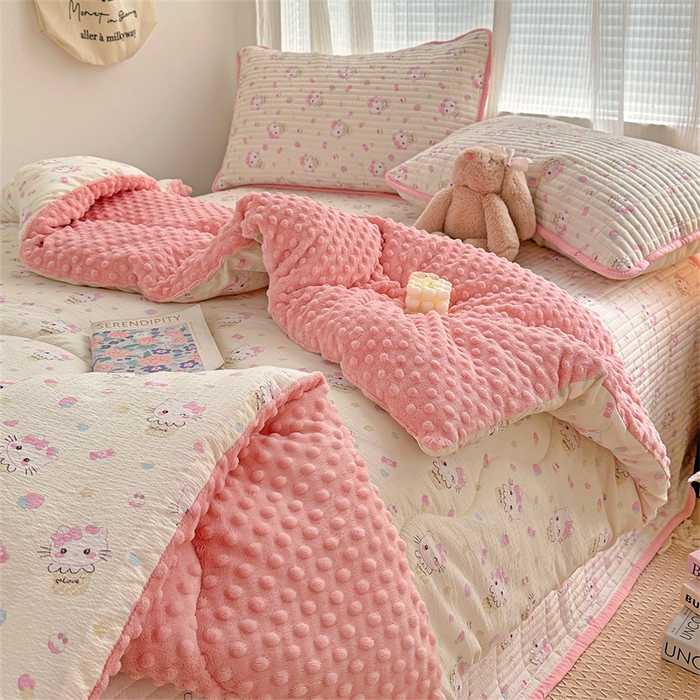 91家纺网 家纺一手货源 找家纺 繁花家居 2025新款床盖豆豆被套春秋被套冬被云感超软木棉被子被芯 简单款床盖-豆豆被-奇梦甜猫