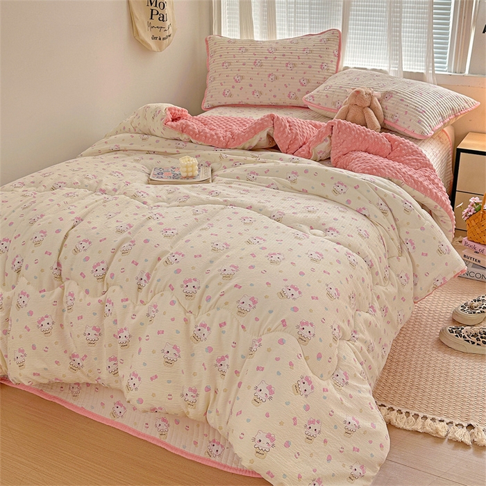 91家纺网 家纺一手货源 找家纺 繁花家居 2025新款床盖豆豆被套春秋被套冬被云感超软木棉被子被芯 简单款床盖-豆豆被-奇梦甜猫