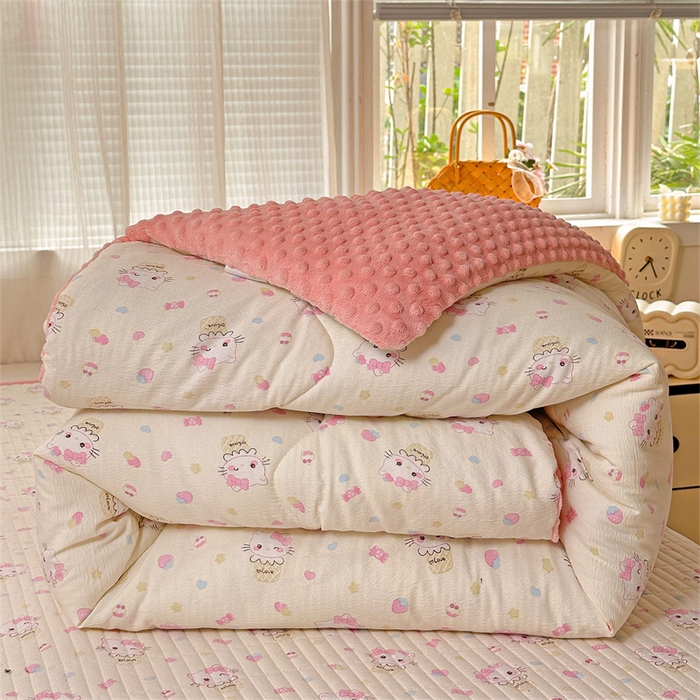 91家纺网 家纺一手货源 找家纺 繁花家居 2025新款床盖豆豆被套春秋被套冬被云感超软木棉被子被芯 简单款床盖-豆豆被-奇梦甜猫