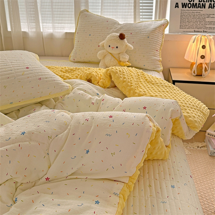 91家纺网 家纺一手货源 找家纺 繁花家居 2025新款床盖豆豆被套春秋被套冬被云感超软木棉被子被芯 简单款床盖-豆豆被-彩星甜梦