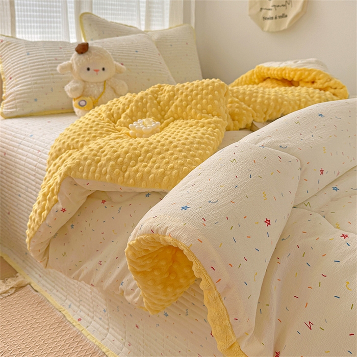 91家纺网 家纺一手货源 找家纺 繁花家居 2025新款床盖豆豆被套春秋被套冬被云感超软木棉被子被芯 简单款床盖-豆豆被-彩星甜梦