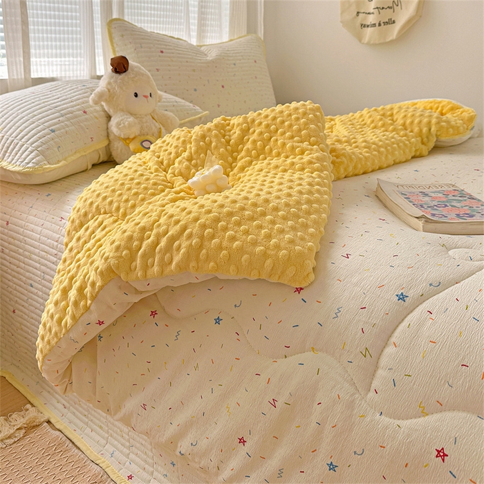 91家纺网 家纺一手货源 找家纺 繁花家居 2025新款床盖豆豆被套春秋被套冬被云感超软木棉被子被芯 简单款床盖-豆豆被-彩星甜梦