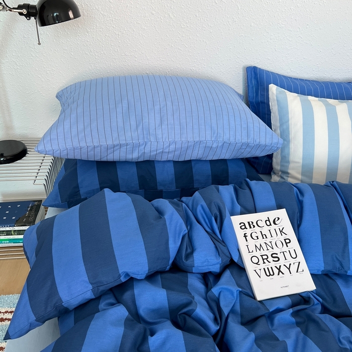 91家纺网 家纺一手货源 找家纺 （总）蜜宿 2025新款亲肤舒适混搭条纹全棉纯棉斜纹四件套-蓝调冰岛