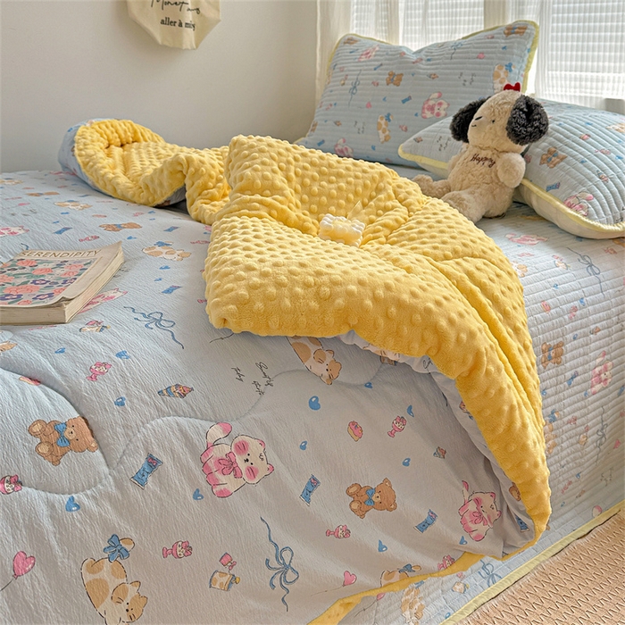 91家纺网 家纺一手货源 找家纺 繁花家居 2025新款床盖豆豆被套春秋被套冬被云感超软木棉被子被芯 简单款床盖-豆豆被-童趣萌宠