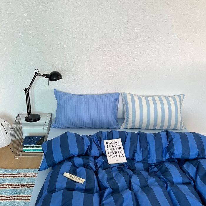91家纺网 家纺一手货源 找家纺 蜜宿 2025新款亲肤舒适混搭条纹全棉纯棉斜纹四件套-蓝调冰岛 蓝调冰岛（冰川蓝条+天空蓝条）