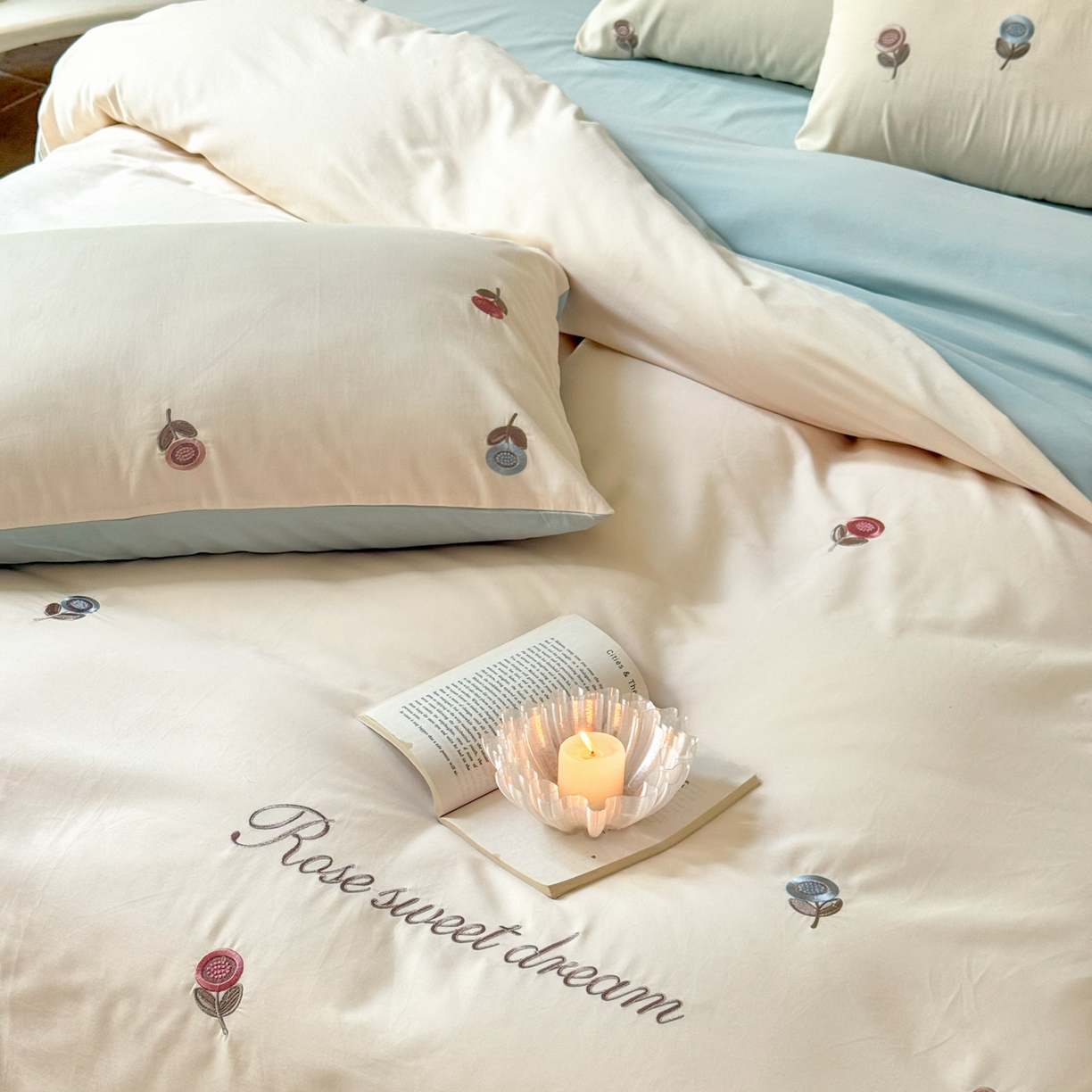 91家纺网 家纺一手货源 找家纺 （总）FORTWO家纺原创设计（FOR TWO家纺） 2025新款50支全棉磨毛绣花四件套-小清新