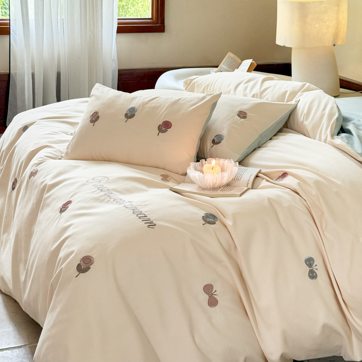 91家纺网 家纺一手货源 找家纺 （总）FORTWO家纺原创设计（FOR TWO家纺） 2025新款50支全棉磨毛绣花四件套-小清新