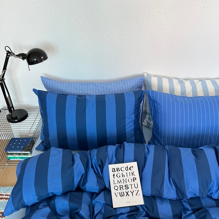 91家纺网 家纺一手货源 找家纺 蜜宿 2025新款亲肤舒适混搭条纹全棉纯棉斜纹四件套-蓝调冰岛 蓝调冰岛