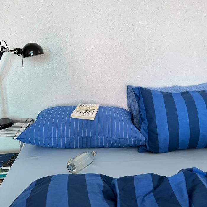 91家纺网 家纺一手货源 找家纺 蜜宿 2025新款亲肤舒适混搭条纹全棉纯棉斜纹四件套-蓝调冰岛 蓝调冰岛（月光蓝条+天空蓝条）