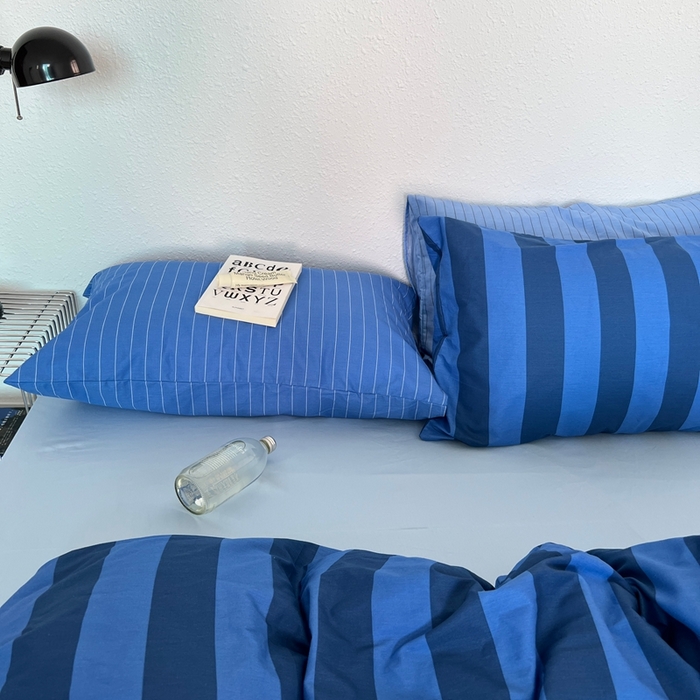91家纺网 家纺一手货源 找家纺 蜜宿 2025新款亲肤舒适混搭条纹全棉纯棉斜纹四件套-蓝调冰岛 蓝调冰岛（月光蓝条+天空蓝条）