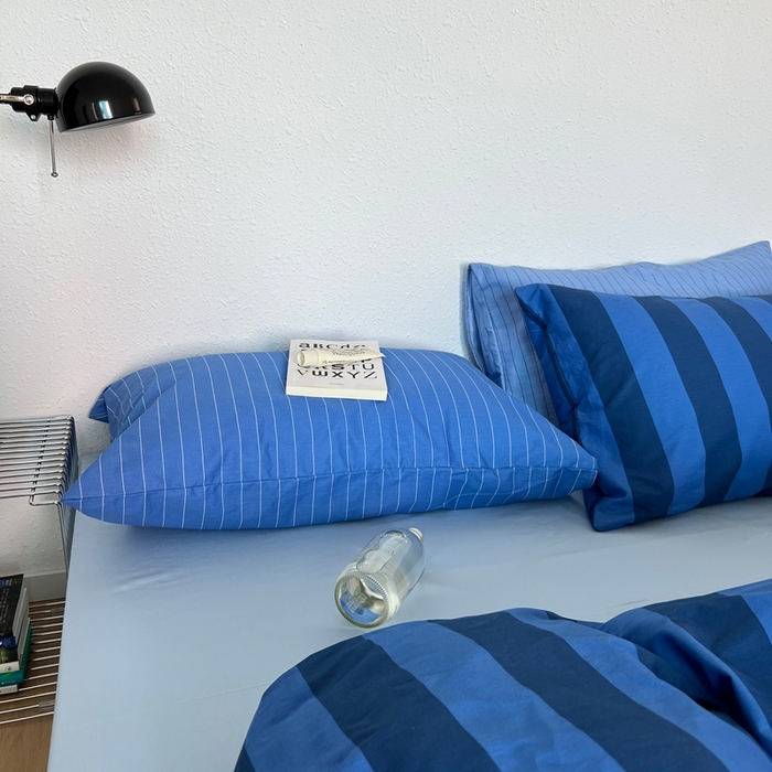 91家纺网 家纺一手货源 找家纺 蜜宿 2025新款亲肤舒适混搭条纹全棉纯棉斜纹四件套-蓝调冰岛 蓝调冰岛（月光蓝条+天空蓝条）