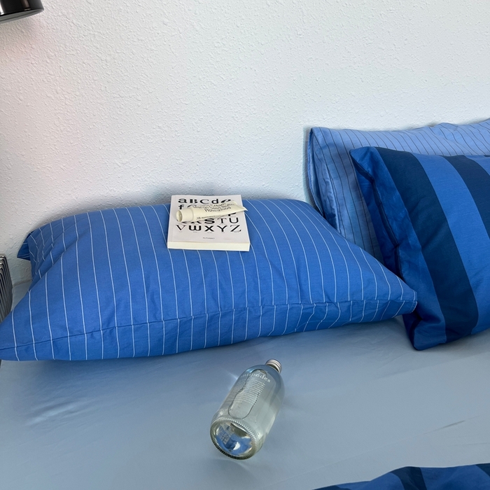 91家纺网 家纺一手货源 找家纺 蜜宿 2025新款亲肤舒适混搭条纹全棉纯棉斜纹四件套-蓝调冰岛 蓝调冰岛（月光蓝条+天空蓝条）