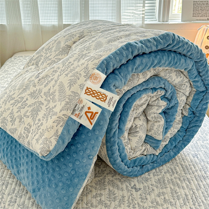 91家纺网 家纺一手货源 找家纺 繁花家居 2025新款床盖豆豆被套春秋被套冬被云感超软木棉被子被芯 花边床盖-豆豆被-蓝纹夜韵