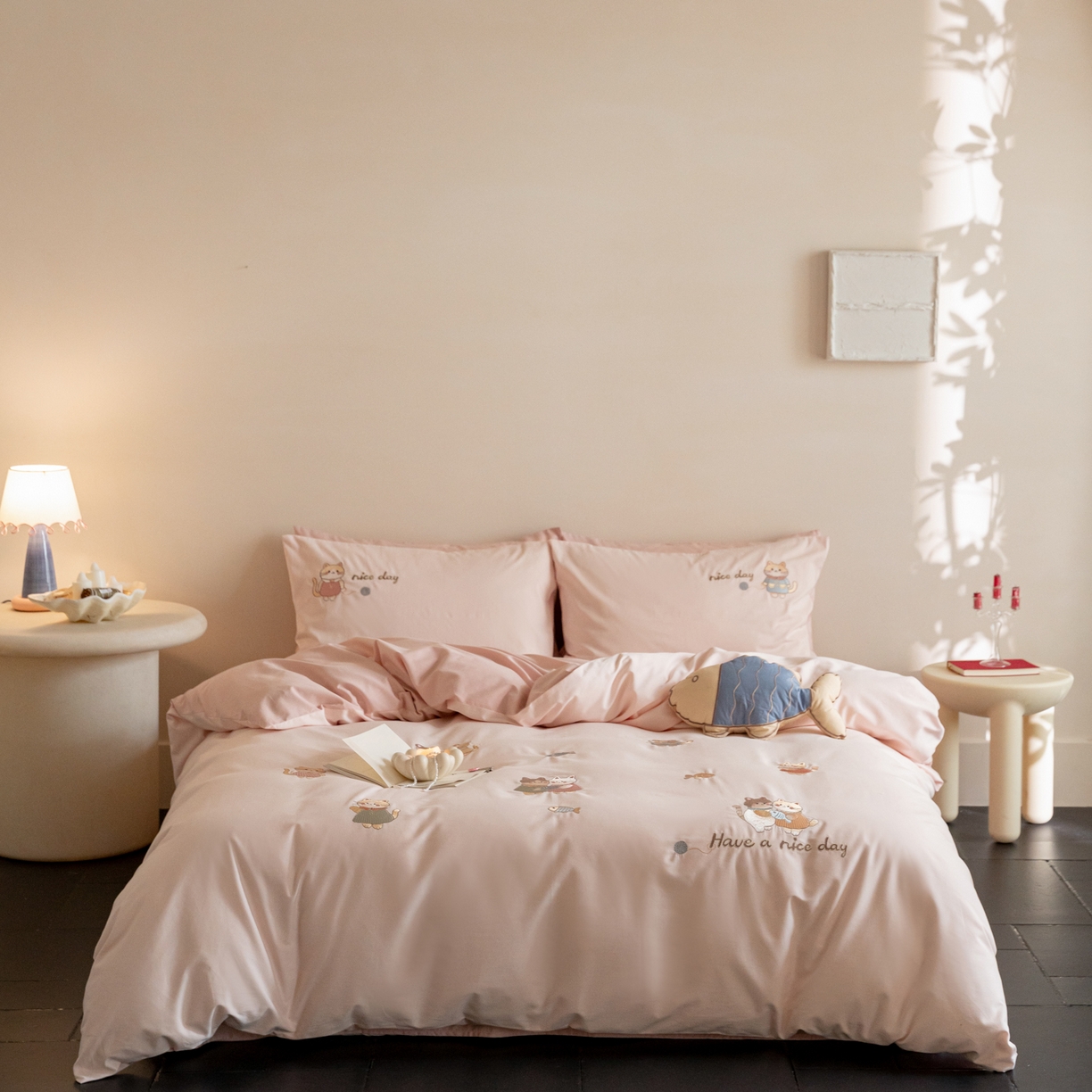 FORTWO家纺原创设计（FOR TWO家纺） 2025新款50支全棉磨毛绣花四件套-小清新 小猫咪