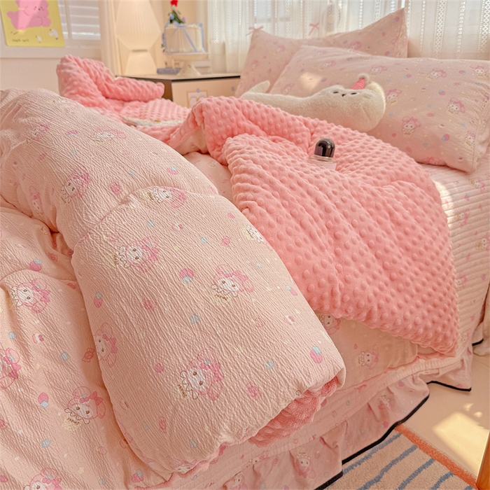 91家纺网 家纺一手货源 找家纺 繁花家居 2025新款床盖豆豆被套春秋被套冬被云感超软木棉被子被芯 花边床盖-豆豆被-萌美蒂