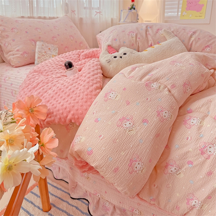 91家纺网 家纺一手货源 找家纺 繁花家居 2025新款床盖豆豆被套春秋被套冬被云感超软木棉被子被芯 花边床盖-豆豆被-萌美蒂