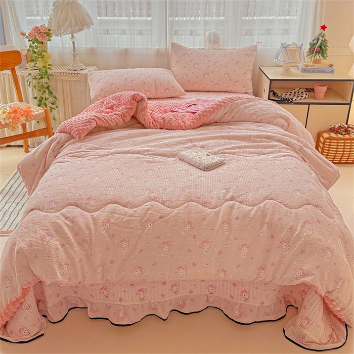 91家纺网 家纺一手货源 找家纺 繁花家居 2025新款床盖豆豆被套春秋被套冬被云感超软木棉被子被芯 花边床盖-豆豆被-萌美蒂